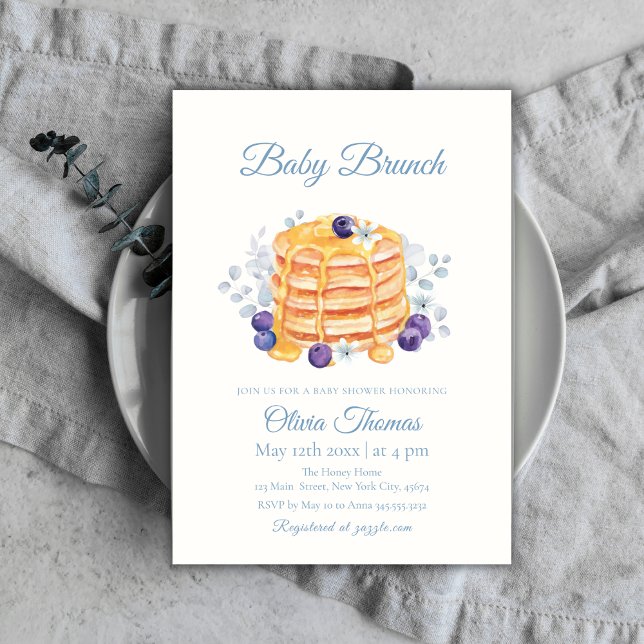 Blommigt Blueberry Pancake Baby Brunch Baby Shower Inbjudningar (Floral Blueberry Pancake Baby Brunch Baby Shower Invitation)