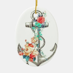 Blommigt Boat Anchor Julgransprydnad Keramik