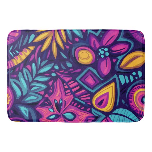 Blommigt Boho Abstrakt färgad 8 Badrumsmatta (Framsidan)