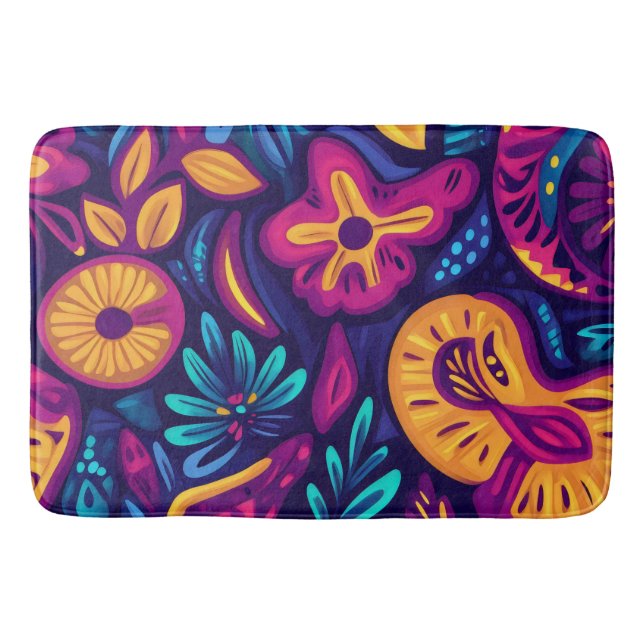 Blommigt Boho Abstrakt färglös 4 Badrumsmatta (Framsidan)