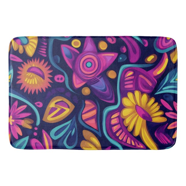 Blommigt Boho Abstrakt färgstark 11 Badrumsmatta (Framsidan)