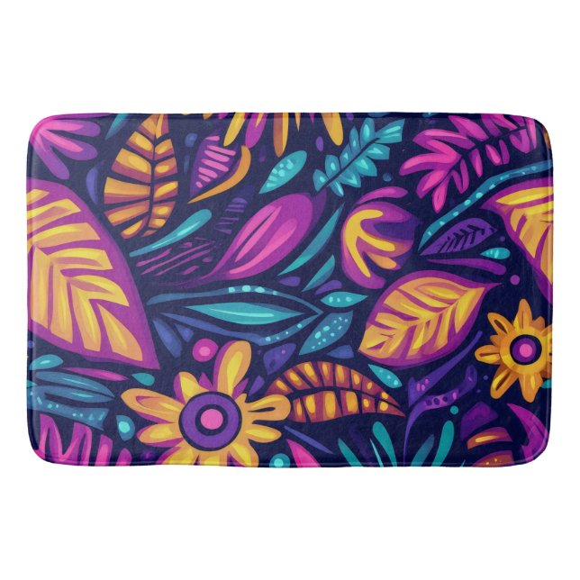Blommigt Boho Abstrakt färgstark 12 Badrumsmatta (Framsidan)