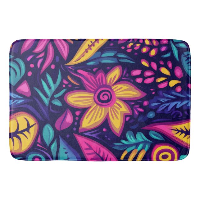 Blommigt Boho Abstrakt färgstark 13 Badrumsmatta (Framsidan)