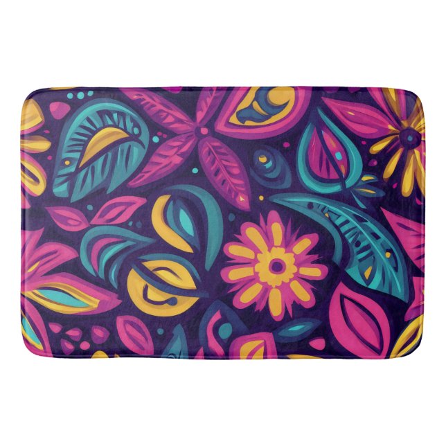 Blommigt Boho Abstrakt färgstark 6 Badrumsmatta (Framsidan)
