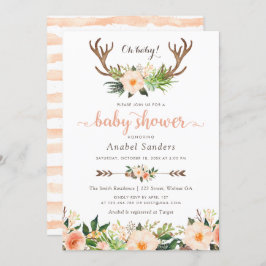 Blommigt Boho Antler Cactus Succulents Baby Shower Inbjudningar