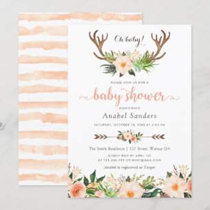 Blommigt Boho Antler Cactus Succulents Baby Shower Inbjudningar