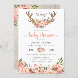 Blommigt Boho Antler  Chic Arrows Baby Shower Inbjudningar
