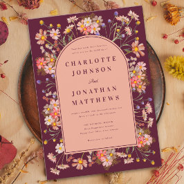 Blommigt Boho Arch Burgundy Fall Wedding Inbjudningar