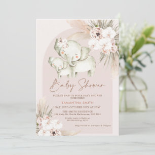 Blommigt Boho Arch Elephant Calf Baby Shower Inbjudningar