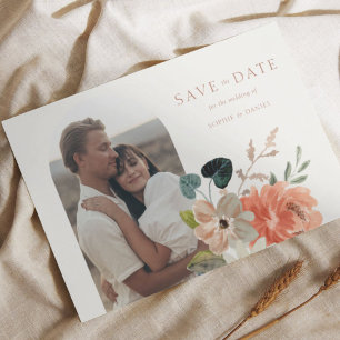 Blommigt Boho Arch Photo Bröllop spara datum Meddelande Vykort