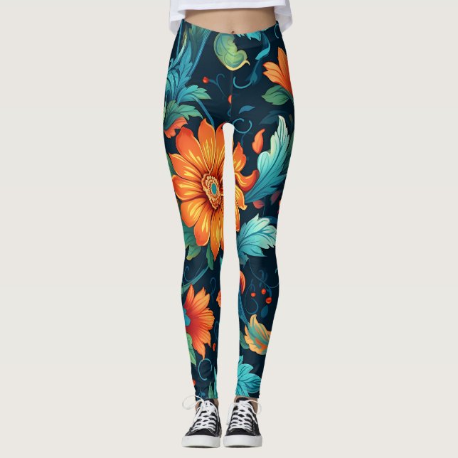Blommigt Boho Art Mönster Leggings (Framsida)