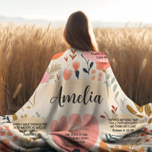 Blommigt Boho bible Verses-bekräftelse med Namn Fleecefilt