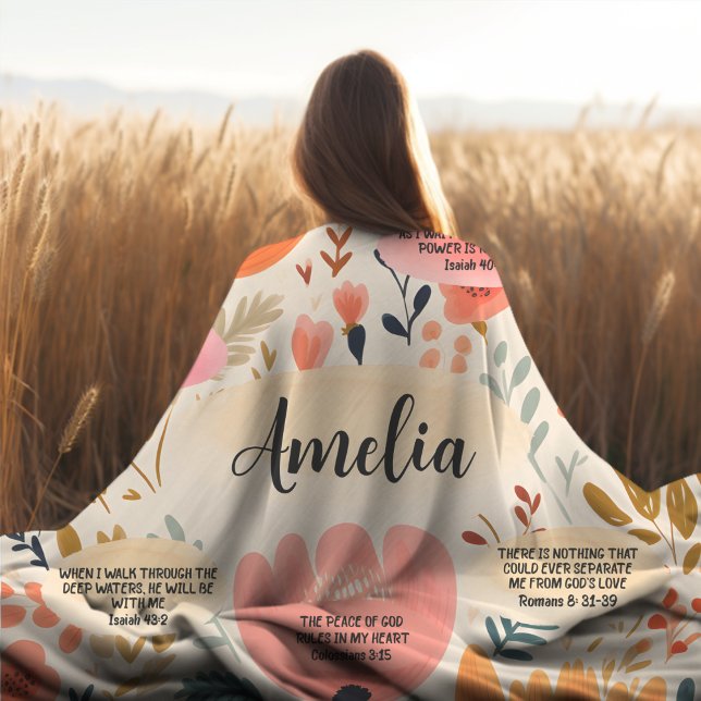 Blommigt Boho bible Verses-bekräftelse med Namn Fleecefilt (Skapare uppladdad)