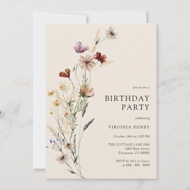 Blommigt Boho Birthday-inbjudan Inbjudningar (Framsida)