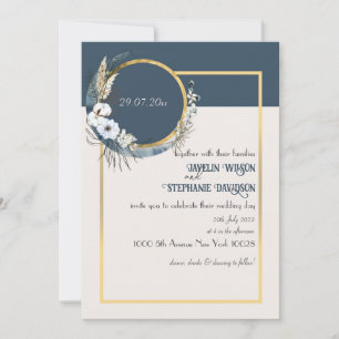 Blommigt Boho Blue Wedding bjudande Inbjudningar