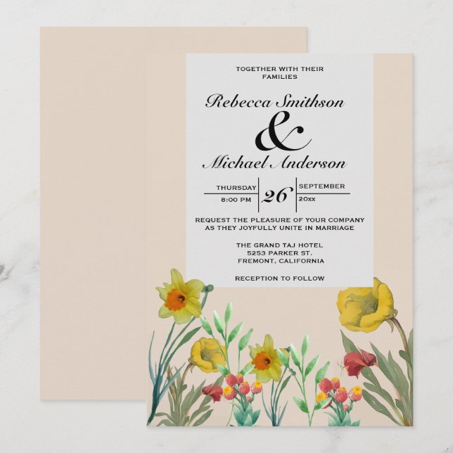 Blommigt Boho Bouquet Wildblomma Inbjudningar (Fram/baksida)