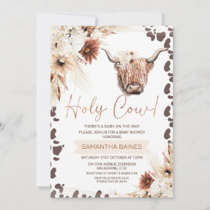 Blommigt Boho Brown Heliga Cow Highland Baby Showe Inbjudningar