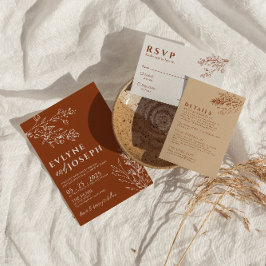 Blommigt Boho Burnt Orange Terracotta Herbal Bröll Inbjudningar