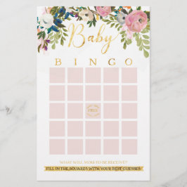 Blommigt Boho Chic Baby Shower Bingo Game