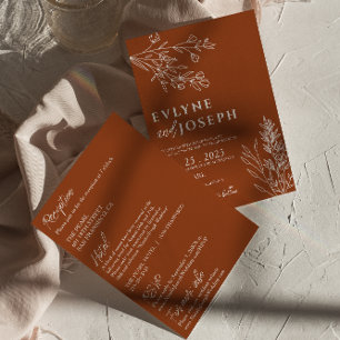 Blommigt Boho Chic Terracotta Alla i ett Bröllop Inbjudningar