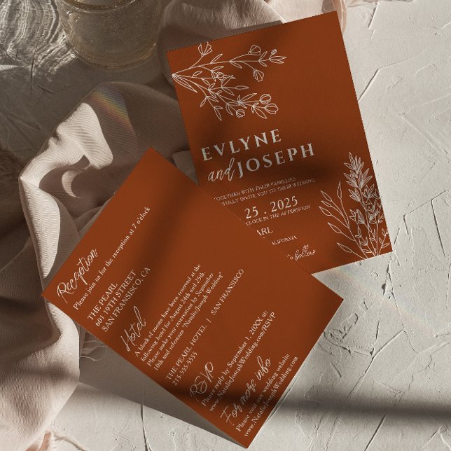 Blommigt Boho Chic Terracotta Alla i ett Bröllop Inbjudningar (Skapare uppladdad)