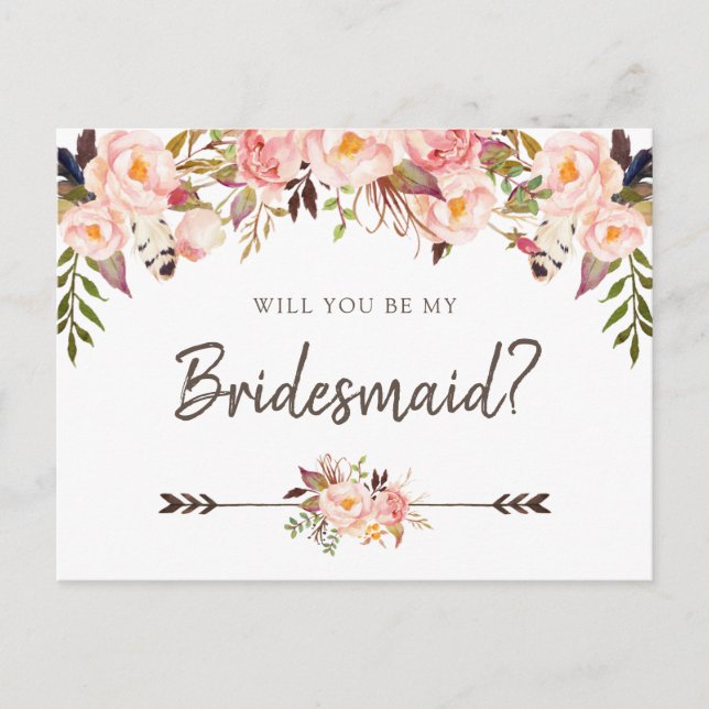 Blommigt  Boho-Chicen blir min Bridesmaid Helg Vykort (Framsida)