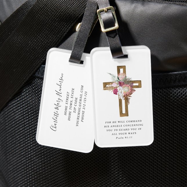 Blommigt Boho Christian Kor Religiösa Bible Verse Bagagebricka (Floral Boho Christian Cross Religious Bible Verse Luggage Tag)