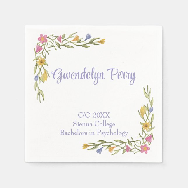 Blommigt Boho College Graduation Party bjudan Pappersservett (Framsidan)