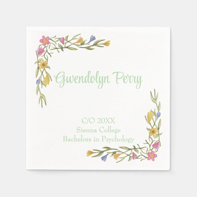Blommigt Boho College Graduation Party bjudan Pappersservett (Framsidan)