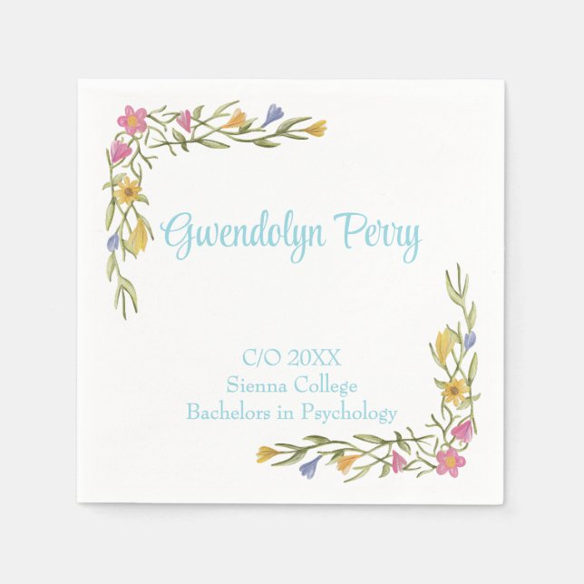 Blommigt Boho College Graduation Party bjudan Pappersservett (Framsidan)