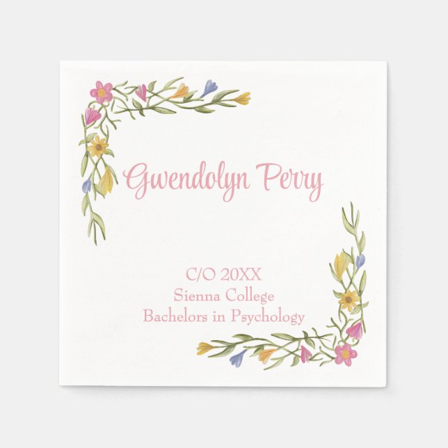 Blommigt Boho College Graduation Party bjudan Pappersservett (Framsidan)