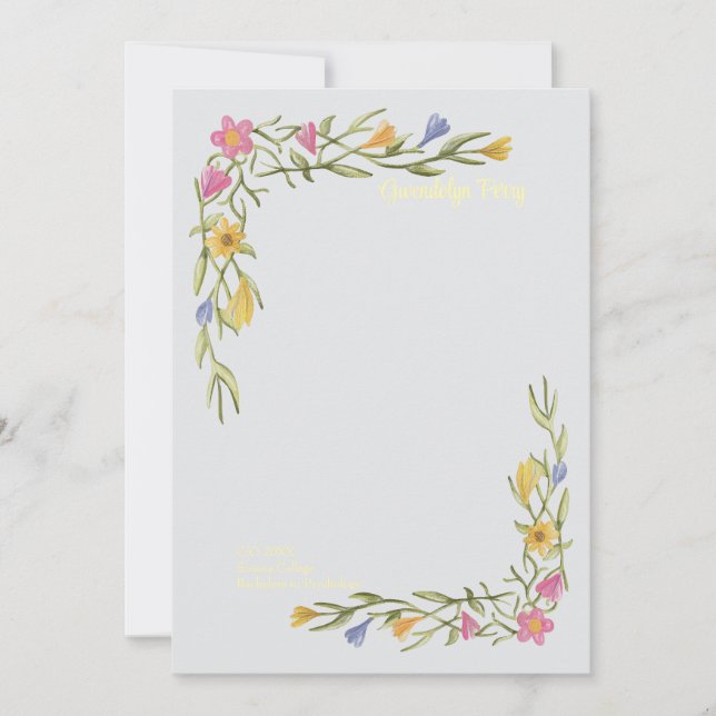 Blommigt Boho College Graduation Party bjudan Spara Datumet (Framsida)