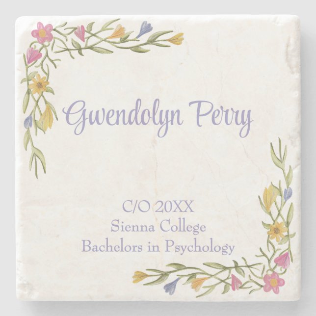 Blommigt Boho College Graduation Party Stenunderlägg (Framsidan)