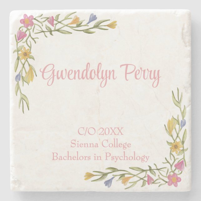 Blommigt Boho College Graduation Party Stenunderlägg (Framsidan)