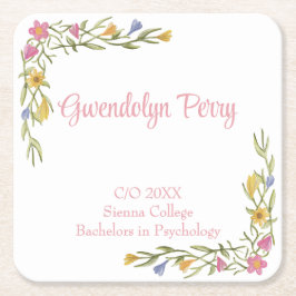 Blommigt Boho College Graduation Party Underlägg Papper Kvadrat