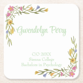 Blommigt Boho College Graduation Party Underlägg Papper Kvadrat