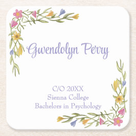 Blommigt Boho College Graduation Party Underlägg Papper Kvadrat