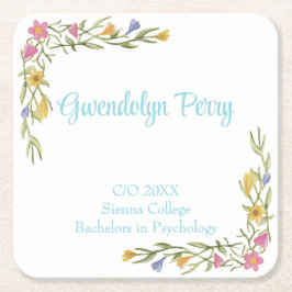 Blommigt Boho College Graduation Party Underlägg Papper Kvadrat