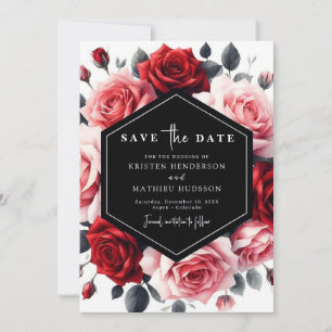 Blommigt Boho Crimson Red Bröllop Spara Datumet