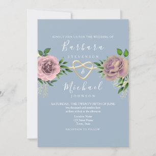 Blommigt Boho Dusty Blue Bröllop Inbjudningar