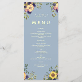Blommigt Boho Dusty Blue Bröllop Menu Meny