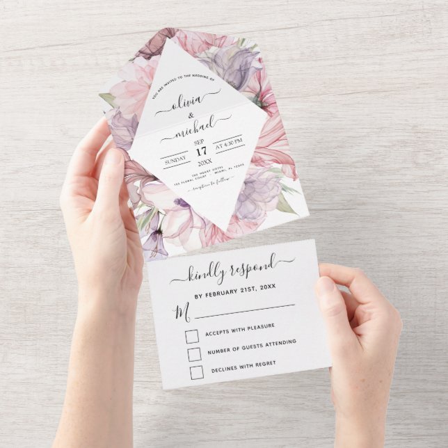 Blommigt Boho Dusty Rosa Lila Bröllop OSA (Avrivbar del)