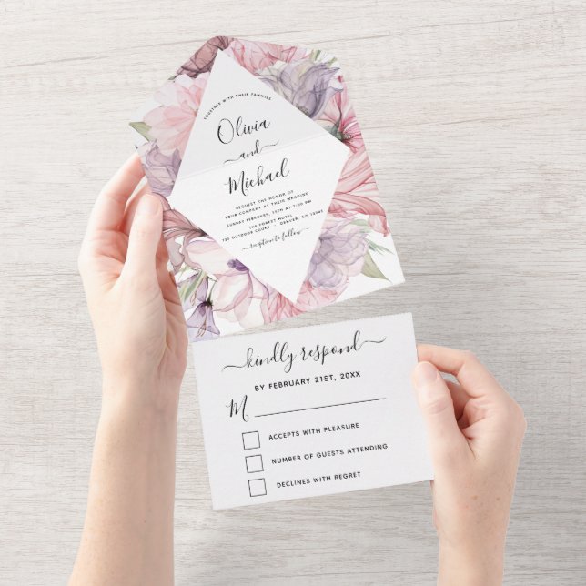 Blommigt Boho Dusty Rosa Lila Bröllop OSA (Avrivbar del)