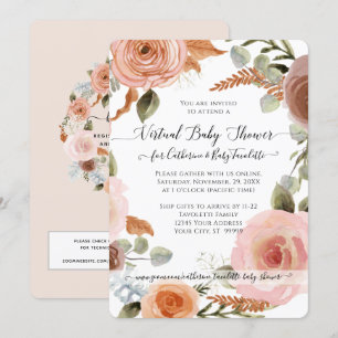 Blommigt Boho Earth Tone Baby Virtuell Shower Inbjudningar