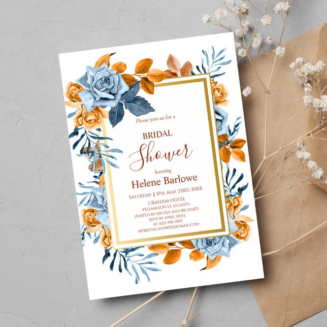 Blommigt Boho Elegant Möhippa för marinen Terracot Inbjudningar (Navy Terracotta Floral Boho Elegant Bridal Shower Invitation)