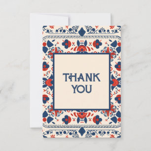 Blommigt boho folkart design Red White och Blue Tack Kort