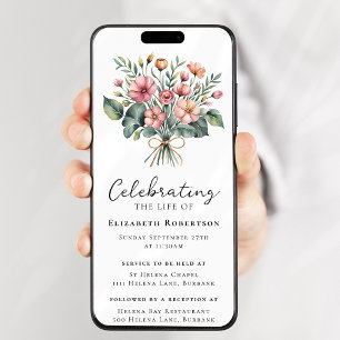 Blommigt Boho Funeral Digital Evite Inbjudningar