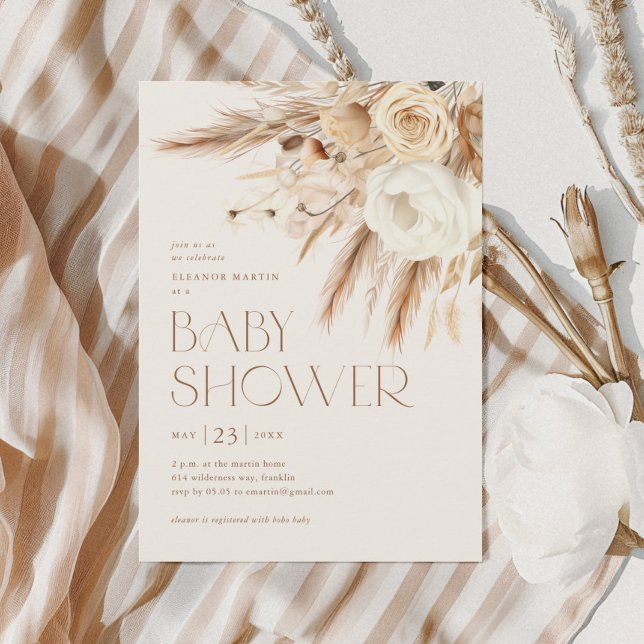 Blommigt Boho Gender Neutral Baby Shower Inbjudningar (Elegant Floral Gender Neutral
 Boho Baby Shower Invitations.)