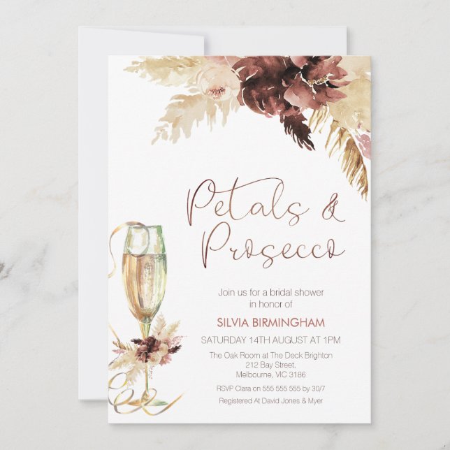Blommigt Boho Glass Petals Prosecco Möhippa Inbjudningar (Framsida)