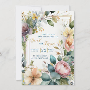 Blommigt Boho Greenery Geometric bröllopsinbjudan Inbjudningar